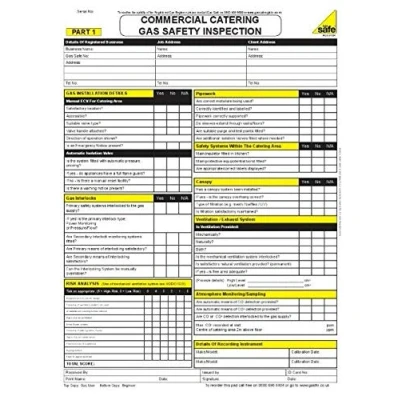 Image of COMMERCIAL CATERING ENGINEERS GAS SAFETY INSPECTION CERTIFICATE PADS 25 SET BOOK
