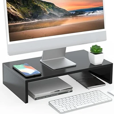 Image of FITUEYES Wood Monitor Stand PC Laptop Computer Screen Riser, Save Space Desk Organizer 42.5x23.5x10cm, Max Load 20 kg,Black