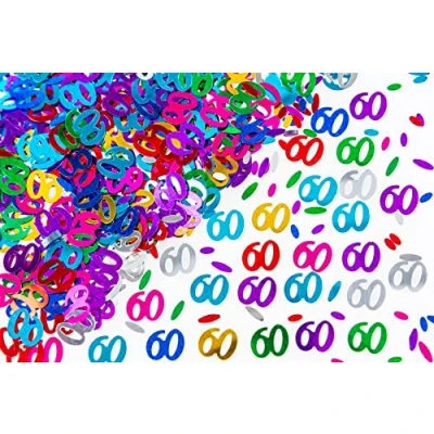 Image of 28g Multicolour 60th Birthday Confetti Foil Metallic Glitz Table Scatter Sprinkles Age Bday Party Decorations
