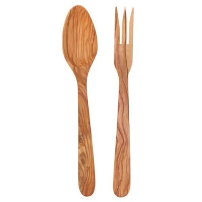 Image of Eddingtons Olive Wood Traditional Salad Set, 30 cm, Brown, 2 x 6 cm