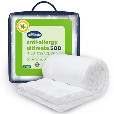 Image of Silentnight Anti Allergy Ultimate Mattress Topper Cloud Like 5cm Depth for Comfort Against Bacteria and Odour Ideal Asthma Sufferers Quilted Cover Fit Straps, Double