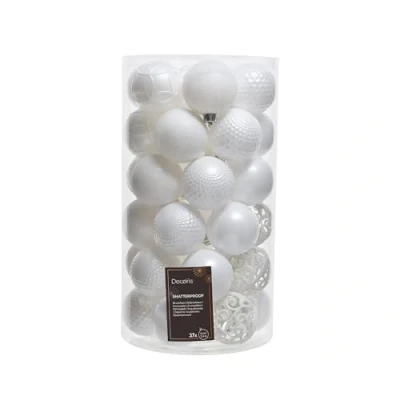 Image of Decoris Christmas Tree Baubles White (37 Piece)