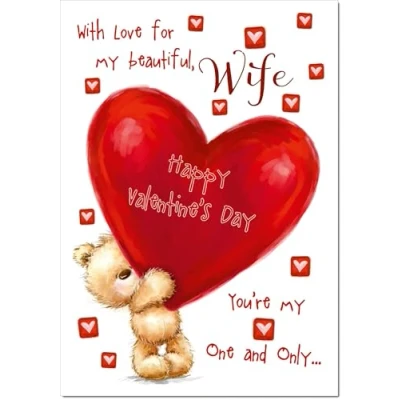 Image of doodlecards Wife Valentine&#039;s Day Card Teddy and Giant Love Heart Medium Size with Plain Envelope