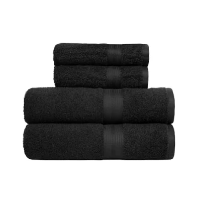 Image of Amazon Basics 4 Piece Fade resistant Bath towel set for bathroom, 100% Cotton soft and absorbent, 2 + Hand Towels, Black