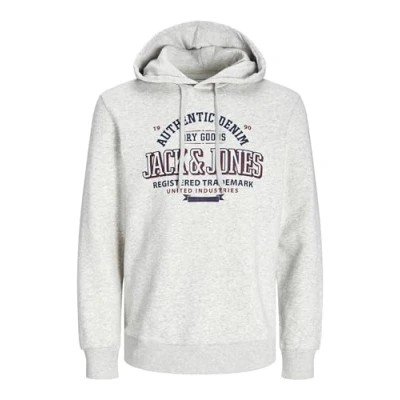 Image of JACK&amp;JONES PLUS Men&#039;s Jjelogo Sweat Hood 2 Col 24/25 Noos Pls Sweatshirt, White Melange, XXXXXL