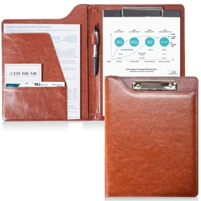 Image of ProCase Clipboard Folder Portfolio, A4 Leather Padfolio Clipboard, Business Portfolio Professional for Interview Resume Office Conference Brown