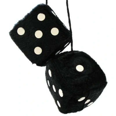 Image of Black Fluffy Furry Dice Hang in Car Accessory
