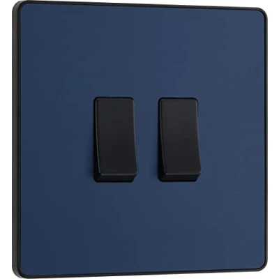 Image of BG Electrical Double Wall Light Switch, 2 Way, Screwless Front Plate, Round Edges, Evolve, Matt Blue, 20A, 16AX, PCDDB42B