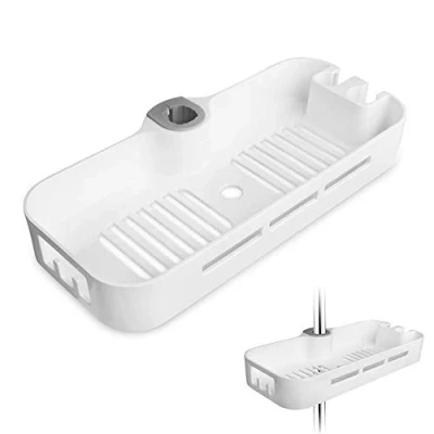 Image of No Drilling ABS Shower Shelf Caddy for Rail Pole Bathroom Rack Organizer Holder Soap Shampoo Head Storage, Suitable 22mm 24mm 25mm Rod