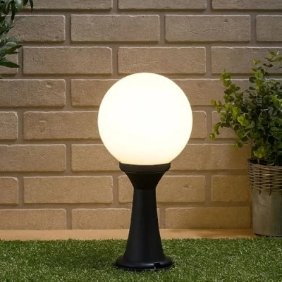 Image of Outdoor Globe Post Mini Bollard Lantern Garden Patio Pathway Driveway Ground Light, E27, IP44, Black