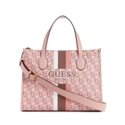 Image of GUESS Silvana 2 Compartment Tote, Apricot Rose Logo, One size