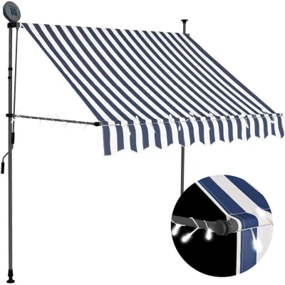 Image of vidaXL Manual Retractable Awning with LED 200 cm Blue and White