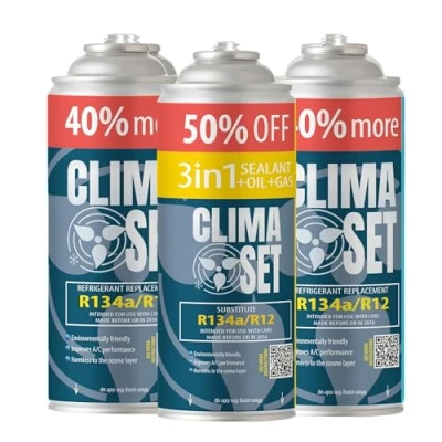 Image of Clima Set Kit of 1x R134a Gas Replacement and 2x 3in1 Air Conditioning Refrigerant/Gasket/Oil for Car Refrigerant 3 x235 g