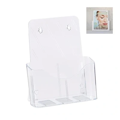 Image of Relaxdays Prospectus Holder A4/DIN Long, Stand &amp; Hang, Acrylic, Wall Brochure Display, HWD 27x24x10 cm, Transparent
