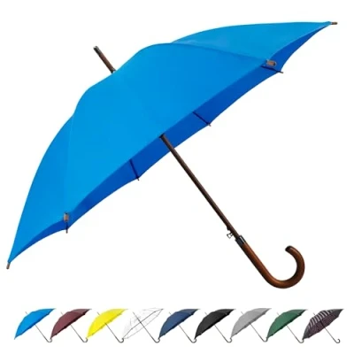 Image of SoulRain 48&quot; Arc Classic Wood Handle Umbrella Auto Open Windproof clear Unbreakable Stick Rain (Blue Sky)