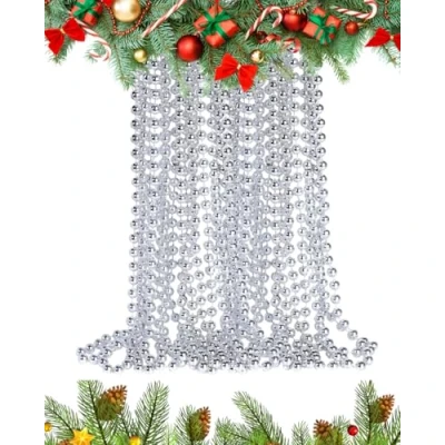 Image of UKDeals Direct UKDD® 10m Long Christmas Bead Chain Shiny Garlands tree Decorations (Silver NEW)