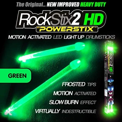 Image of SCREAMIN&#039; GREEN LED LIGHT UP DRUM STICKS ROCKSTIX FIRESTIX
