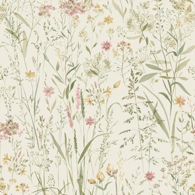 Image of Grandeco Free Flower Sprigs and Grass Wallpaper, Natural
