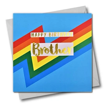 Image of Happy Birthday Brother, Blue Colour Bolts, Greeting Card with Text Foiled in Shiny Gold