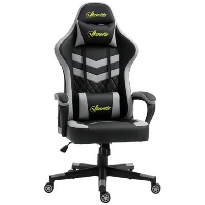 Image of Vinsetto Gaming Chair, Computer Desk Chair with Lumbar Support, Faux Leather Racing Headrest and Swivel Wheels for Home Office, Black Grey