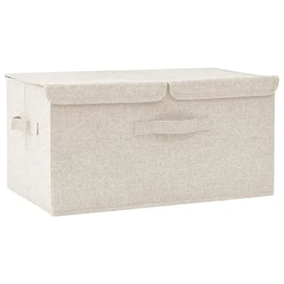 Image of vidaXL Fabric Storage Box Foldable, Two Compartments, Durable and Space saving, ideal for Toys, Books, Clothes Cream colored