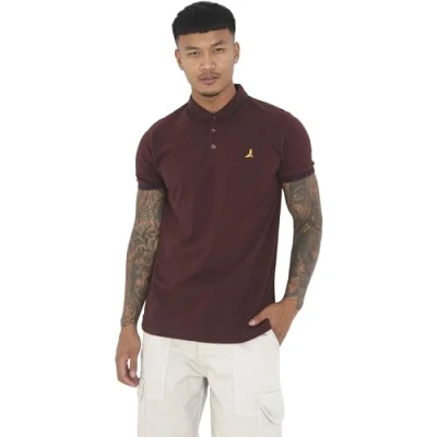 Image of BRAVE SOUL Mens Glover Polo T Shirt Cotton Short Sleeved, Burgundy Agito, M