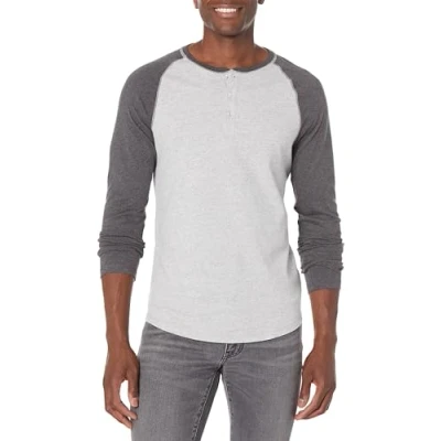 Image of Amazon Essentials Men&#039;s Slim Fit Long Sleeve Henley Shirt, Charcoal Heather Light Grey Heather, M
