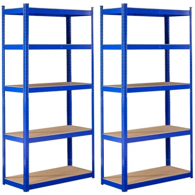 Image of Arebos Heavy Duty Shelving Set of 2 180 x 90 30 cm 875 kg Load Capacity 0.63 mm 5 MDF Panels Shelf Storage Basement Boltless Workshop Blue
