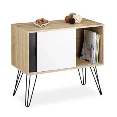 Image of Relaxdays Retro Sideboard, 60s Design, Wood and Metal, Console Table, Scandinavian, HxWxD: 70 x 80 40 cm, Black White