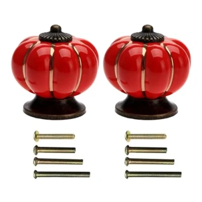 Image of Mgoodoo 2 x Red Pumpkin Ceramic Furniture Knobs