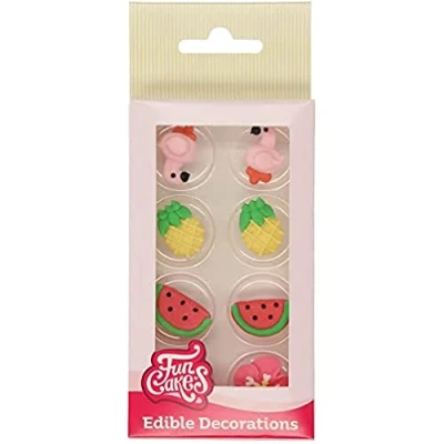 Image of FunCakes Sugar Decorations Tropical: Ready to Use for Cake Decoration, Perfect Tropical Summer Cupcakes, Muffins and more, Glutenfree certified, Set/8,Mix,9.04