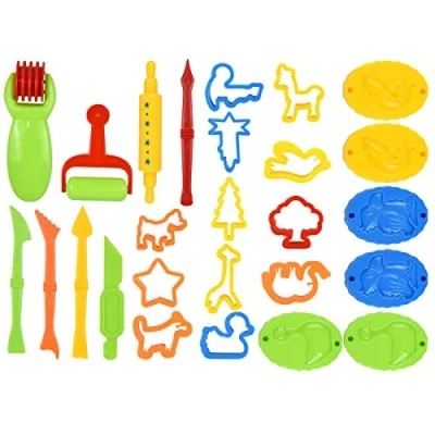 Image of kissral Dough Tools Kit for Kids 26pcs Clay Modelling Play Set Plastic Cutters Plasticine Accessories with Different Shapes DIY Crafts Working
