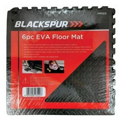Image of 6pc Black 60cm x EVA Gym Flooring Tile Set By Blackspur