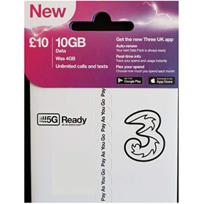 Image of THREE MOBILE 4G Pay As You Go Sim Includes NANO, MICRO &amp; STANDARD Card Unlimited Calls Texts and Data &gt; MOBILES DIRECTS COMMUNICATIONS LTD