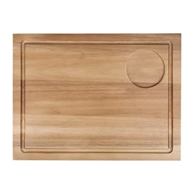 Image of Olympia Large Acacia Wood Steak Serving Board, Size: 25(H) x 310(W)x 240(D)mm / 70(Dia)mm Sauce Ramekin Recess, Solid Cutting Chopping Commercial Restaurant Pub or Home Dining DP139
