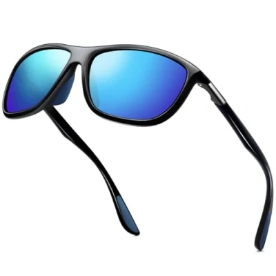 Image of KANASTAL Polarised Sports Blue Sunglasses Mens Womens Mirrored Sunglass Ladies Running Cycling Mirror Sun Glasses UV400 Protection Black Framed Lens