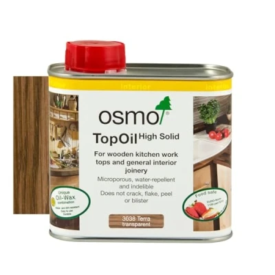 Image of Osmo TopOil High Solid Oil 3038, Terra Satin, 500ml Durable Wood for Kitchen Worktops, Water Resistant, Treatment &amp; Finish