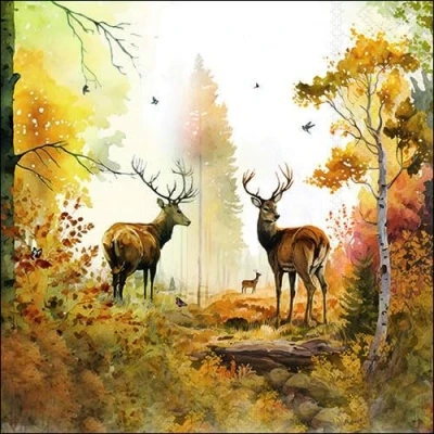 Image of 20 Napkins Autumn Deer in Environment Table Decoration Paper with Motif Also for Decoupage and 33 x cm