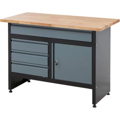 Image of BiGDUG Garage Workbench Drawer Cabinet Workshop Storage Workstation 842H x 1200W 600D mm 4x 1x Door Cupboard Black/Grey