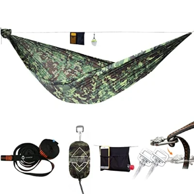 Image of onewind Ultralight Camping Hammock, 11ft Portable Lightweight Hammock with Tree Straps, Camouflage for Army, Military, Stealth Camping, Camo Print