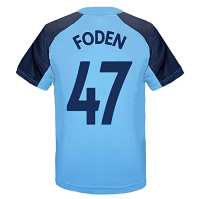 Image of MANCHESTER CITY FC Boys Foden 47 Poly T Shirt Sky Blue 8 9 Years