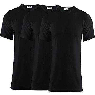 Image of Thread Linens 3 Pack Mens Thermals T Shirt, Body Warmer Base Layer Thermal Underwear Top for Men Size S XXL (Black, S)