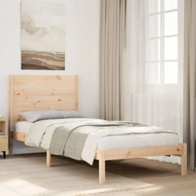Image of vidaXL Extra Long Bed Frame with Headboard 90x210 cm Solid Pinewood Slatted Base Wooden Under Storage for Bedroom Brown