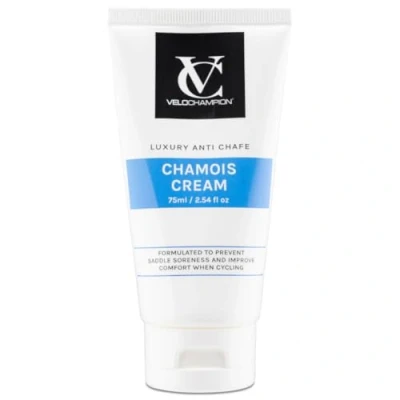 Image of VeloChampion Luxury Chamois Cream for Cyclists and Runners Vegan Anti Chafing Men Women Reduces Saddle Sores Friction (75ml / 2.54fl oz)