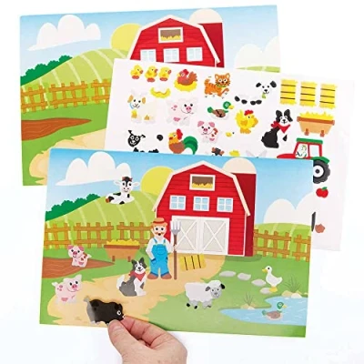 Image of Baker Ross FC803 Farm Sticker Scene Kits Pack of 5 Kits, Self Adhesive Stickers for Kids, Crafts Children