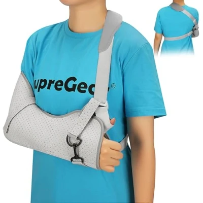 Image of supregear Arm Sling Shoulder Immobilizer, Comfortable Medical Rotator Cuff Support Brace Men Women Strap for Injury, Broken &amp; Fractured Bones, Grey, L