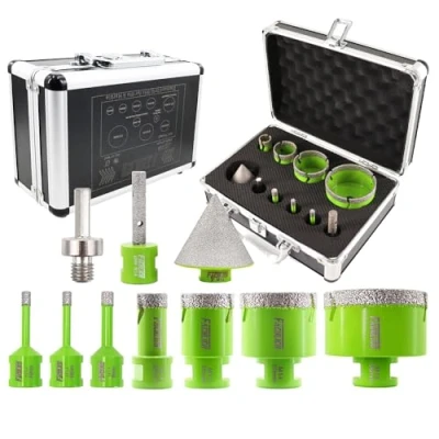 Image of FACHLICH Diamond Core Drill Bits Set 10pcs Tile Hole Saw Kit (6/6/8/20/35/50/68mm+10F+50B+Hex) with Box Vacuum Brazed M14 Connection for Porcelain Granite Marble