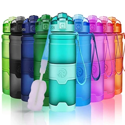 Image of ZORRI Water Bottles, BPA Free Leakproof 32oz 1 litre Bottle for KidsEco Friendly Tritan Sports Cycling,Running,Gym,OutdoorWith Fruit Infuser, Brush1 Click Flip Top Lid