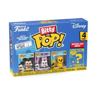 Image of Funko Bitty POP! Disney Mickey Mouse, Minnie Mouse (pink Dress), Pluto and A Surprise Mystery Mini Figure 0.9 Inch (2.2 Cm) Collectable Stackable Display Shelf Included Gift Idea