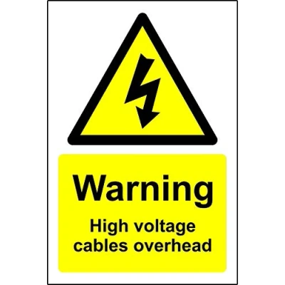 Image of Warning sign Danger high voltage cables overhead Safety 1.2mm Rigid plastic 400mm x 300mm